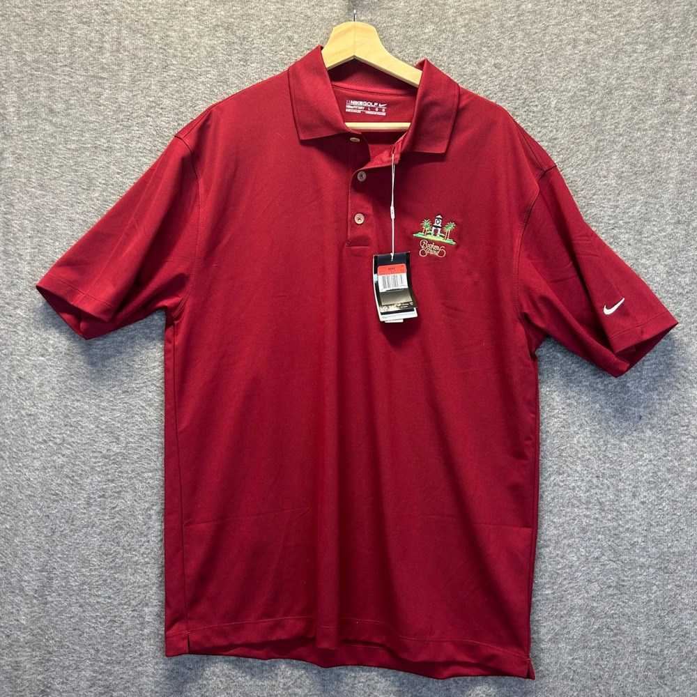 Nike Golf Mens Fit Dry Polo Shirt Red Broken Sound Embroidered Logo 128898 L